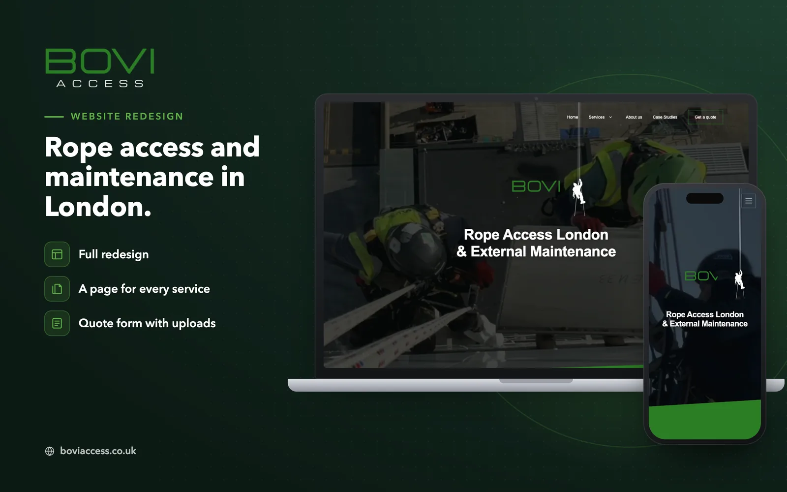 BOVI Access: the live site on a laptop and a phone