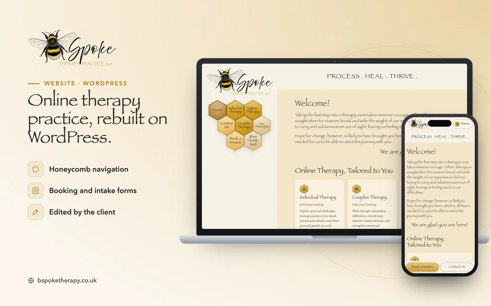 BSpoke Therapy Practice: the live site on a laptop and a phone