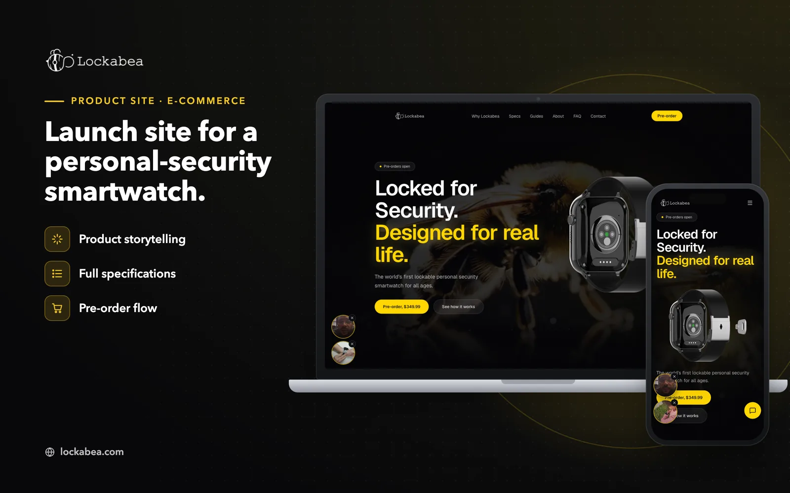Lockabea: the live site on a laptop and a phone