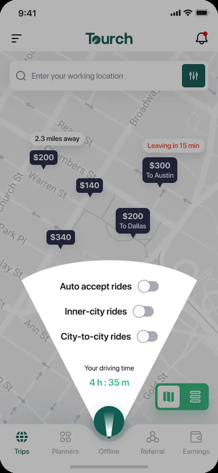 Tourch: Driver availability controls