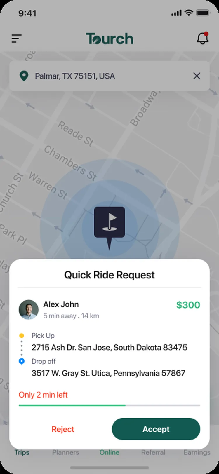 Tourch: Live ride request