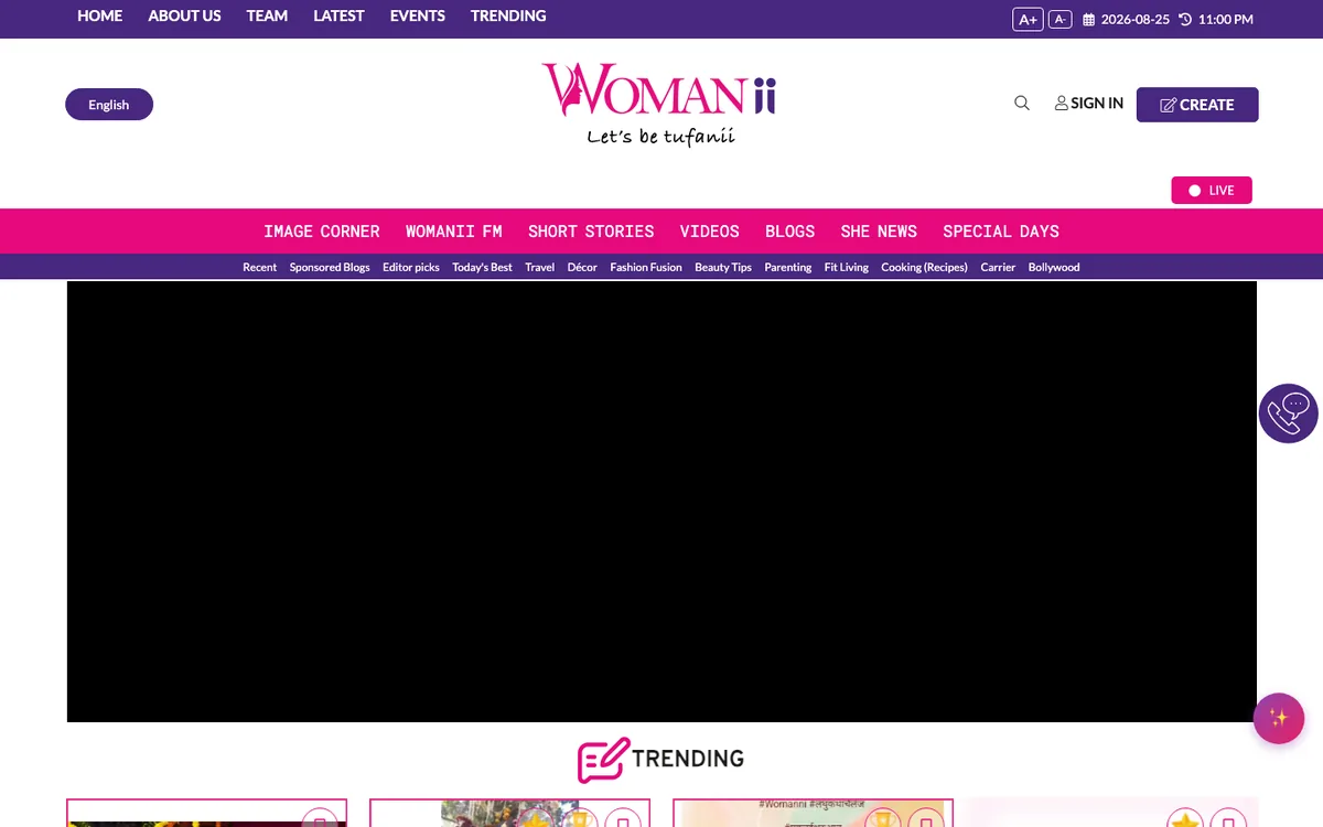 Womanii: screenshot of the live site